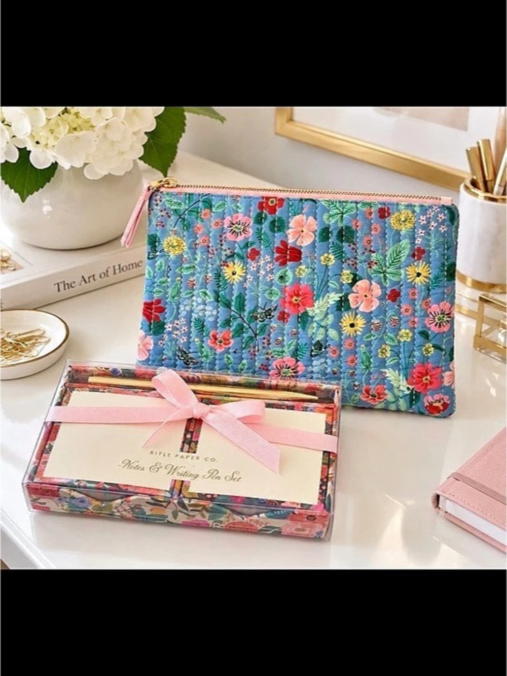 NWT-Rifle Paper Co. Fabric floral Pouch & notes, and writing pen set